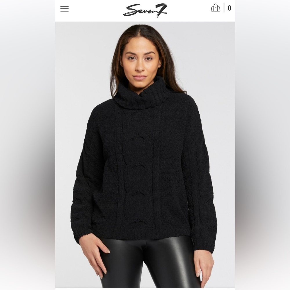 Seven7 CABLE KNIT COWL NECK SWEATER